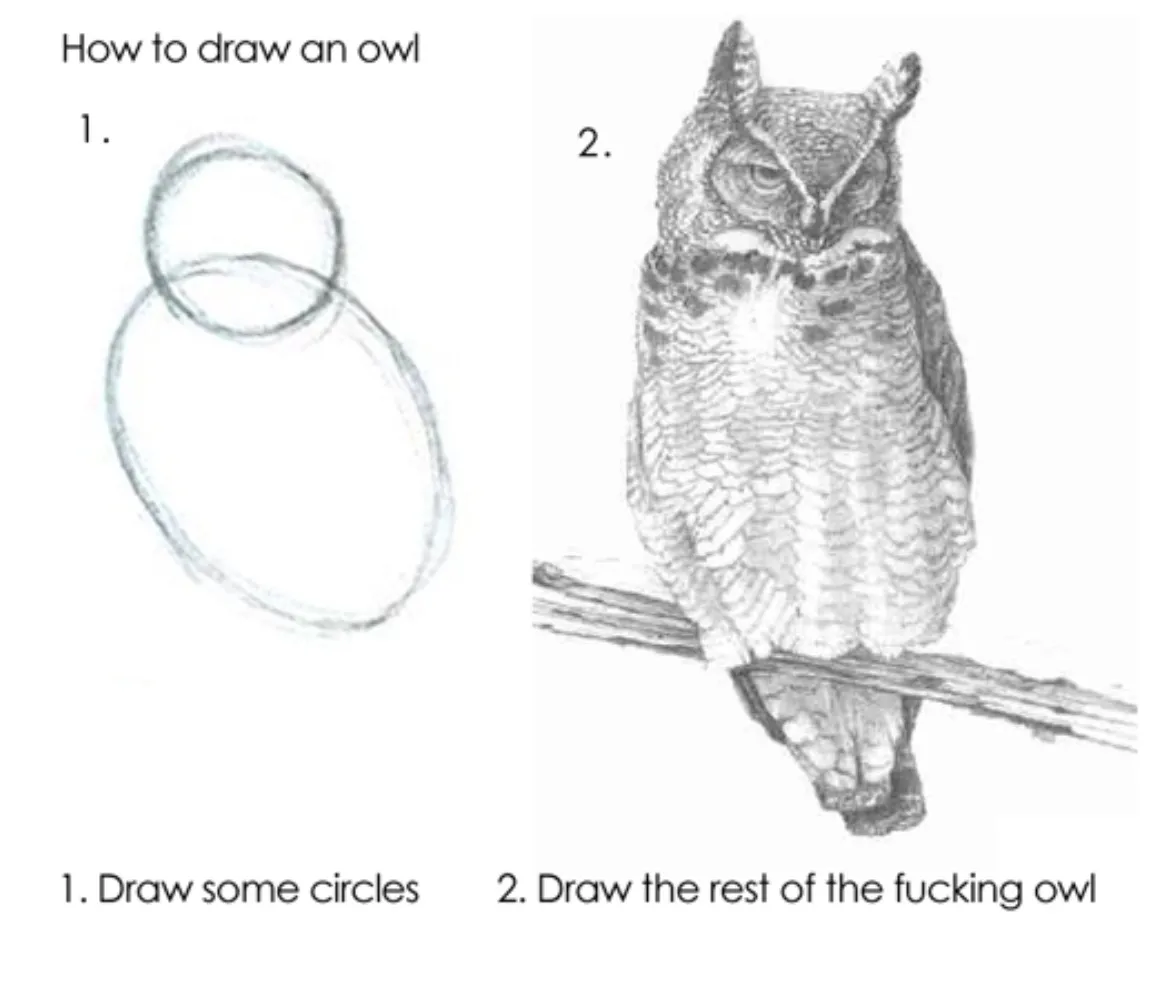 Draw the resto of the owl
