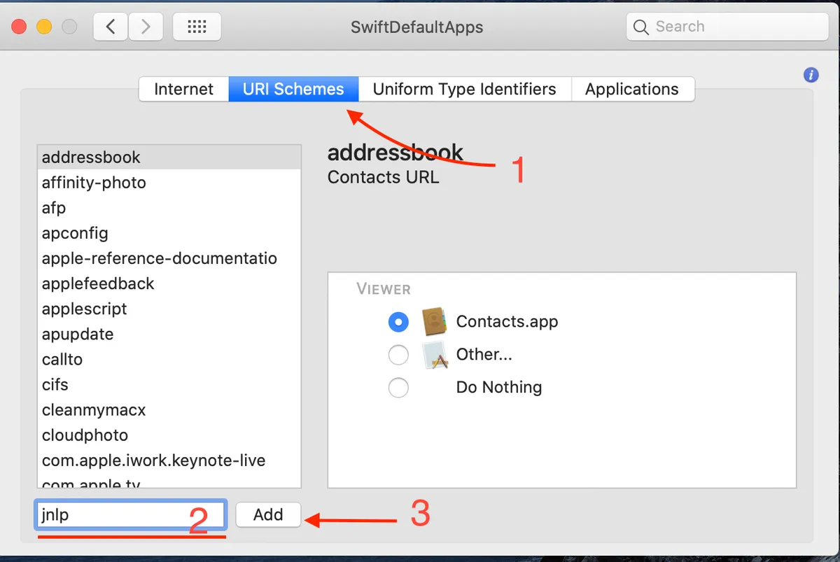 Додаємо обробку jnlp у SwiftDefaultApps